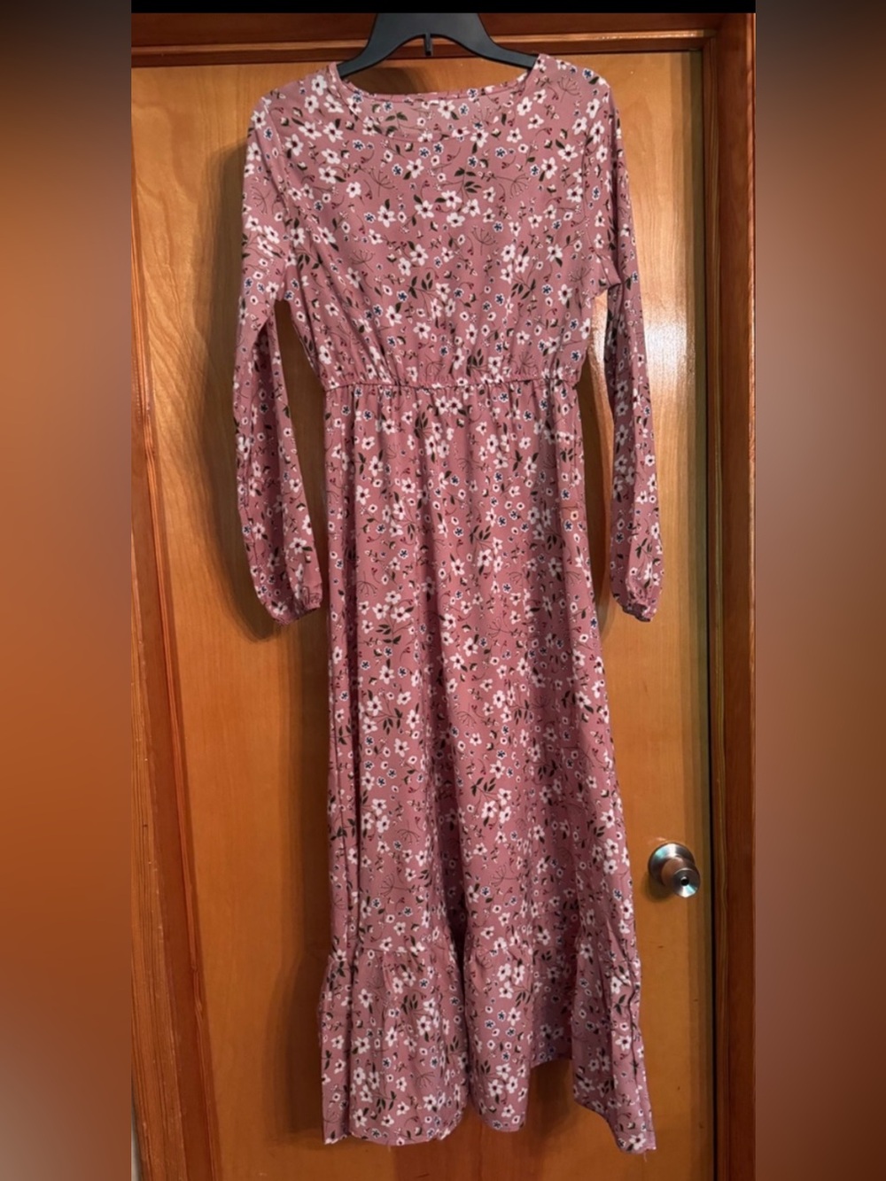 Pink Floral Blouse with White and Red Blooms